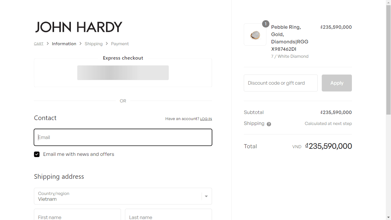 How to apply John Hardy coupon code